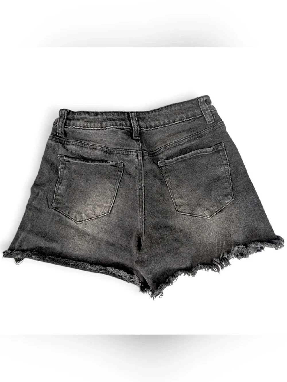 Abound Black Denim Jean Shorts Sz 27 Small Womens Raw Hem High Rise Distressed